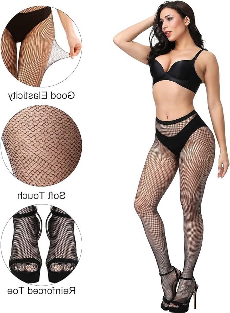 Zwarte Visnet Panty Set voor Dames - Hoge Taille, One Size, Perfect voor Feestjes en Casual Outfits (2795280351178)