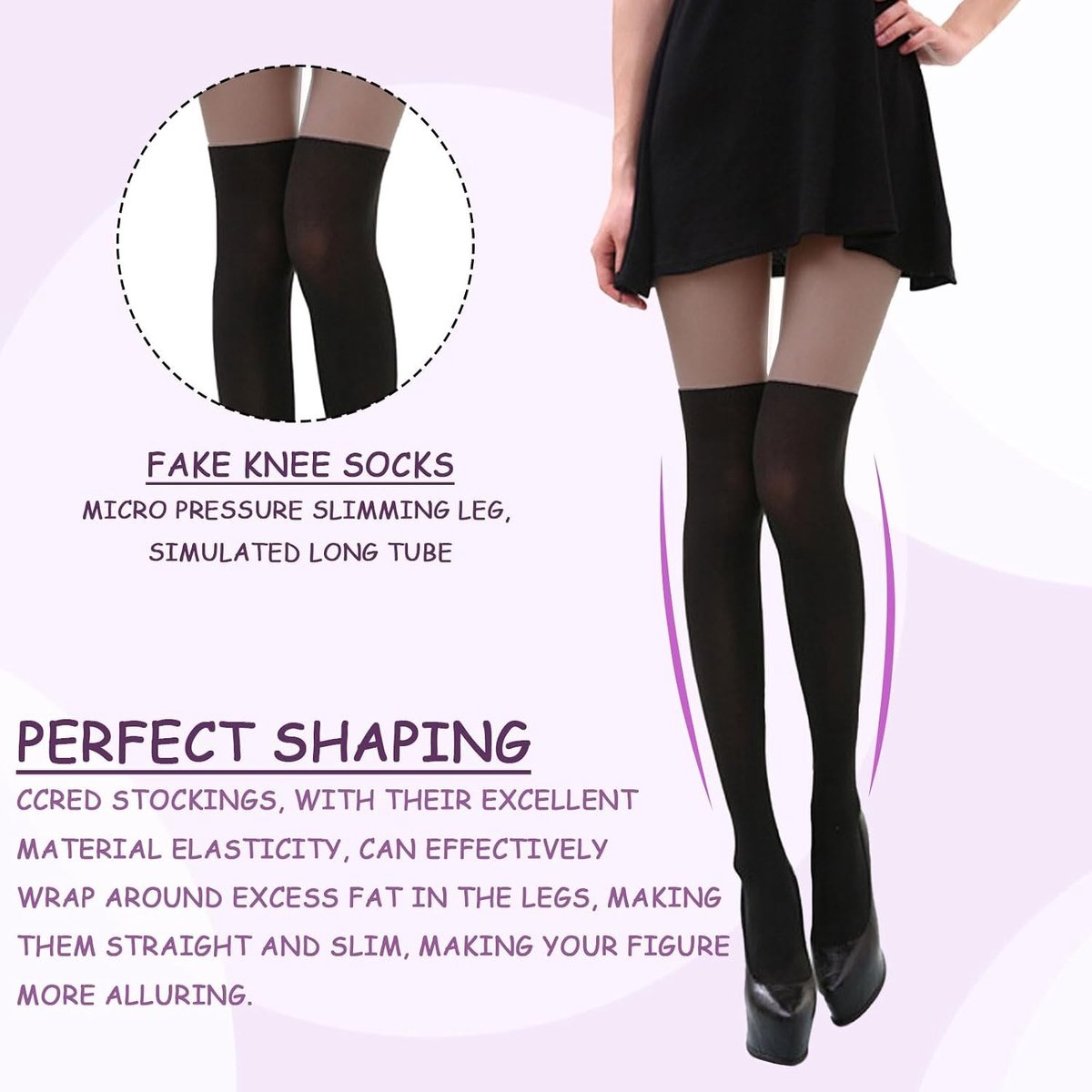 2 Paar Zwarte Thigh High Tights voor Vrouwen - Comfortabele, Rekbare 15 Denier Overknee Panty met Suspender Effect, One Size (3350656670995)