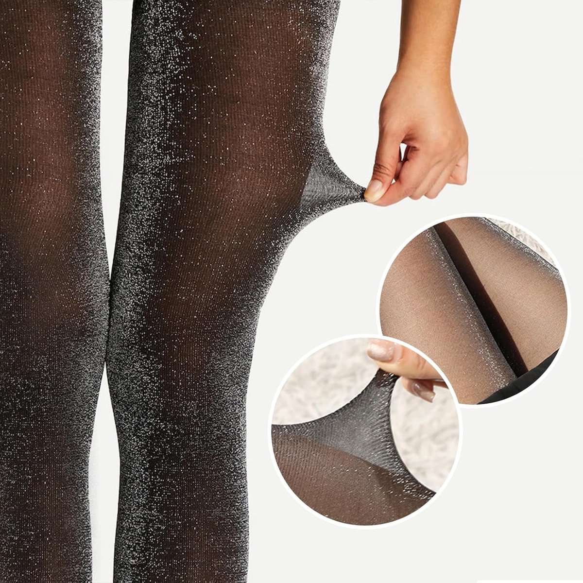 2 Stuks Dames Metallic Panty's met Glitter en Kant, Hoge Taille, Elastisch en Opaque, One Size (3374256843009)