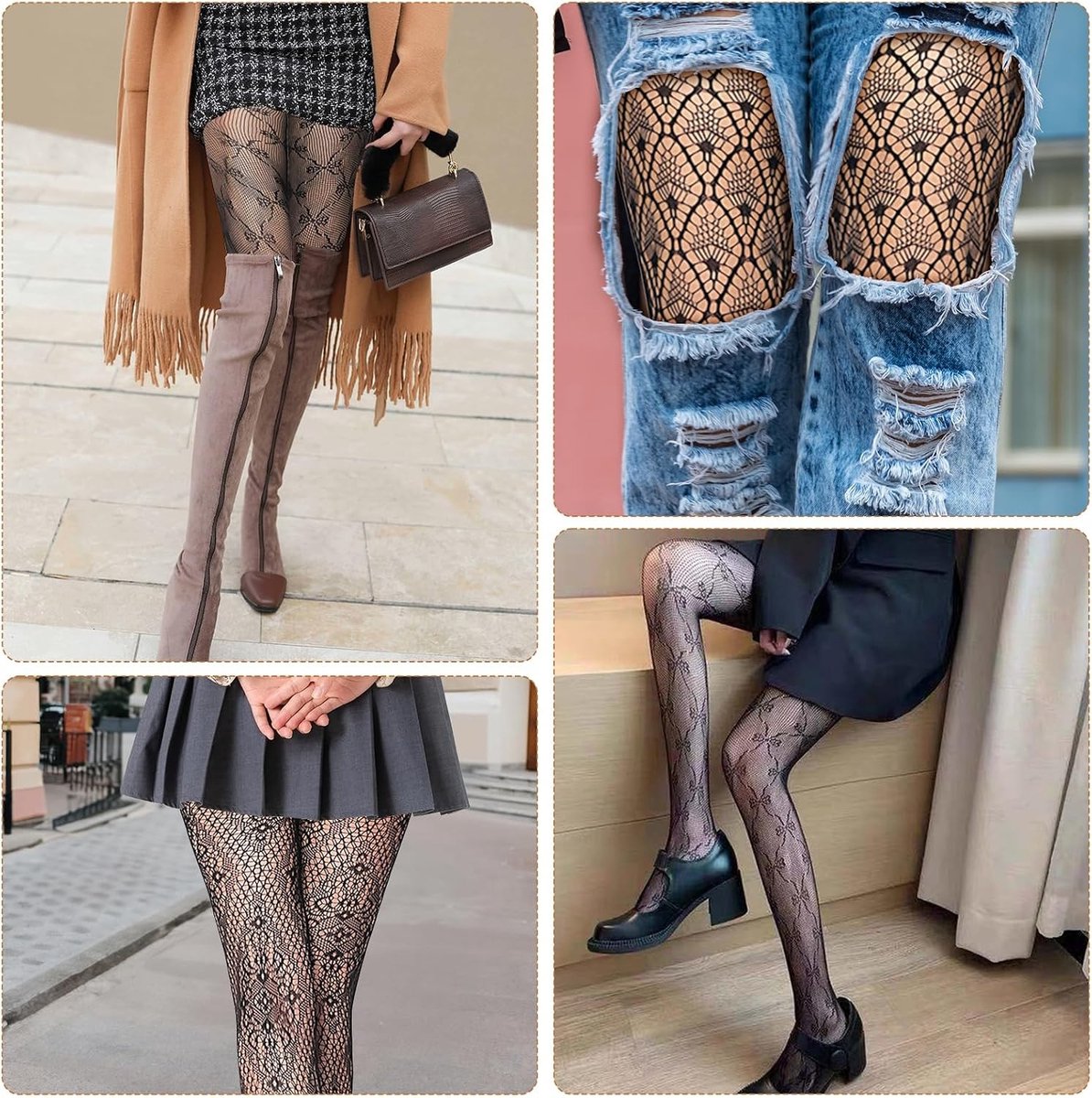 Elegante 4 Paar Patroon Panty's met Hoge Taille, Transparant, Zwart, Geschikt voor Dagelijks Gebruik en Feestjes (3371873763185)