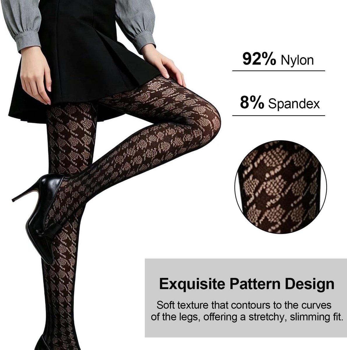 Elegante Bloemenpatroon Panty's voor Dames, 2 Paar - Zwarte Netpanty, Hoge Taille, Transparant en Comfortabel (3175137442164)