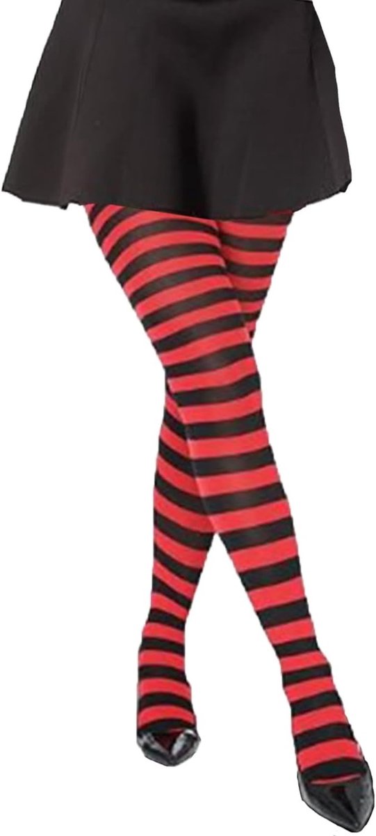 Gestreepte Halloween Panty, Opaque Leggings voor Feestjes, Damesmode in Rood en Zwart (3765671363232)