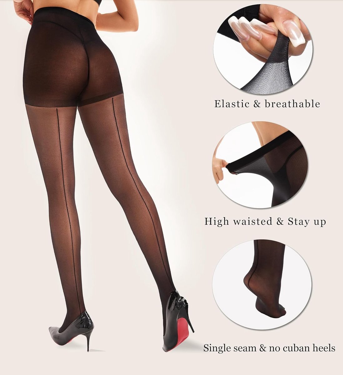 Klassieke doorschijnende panty met achternaad, 20D retro panty vintage stijl,Versterkte kousen met rugnaad (2407644397899)