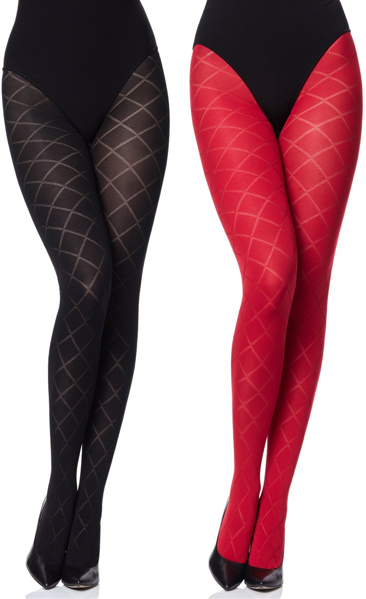 Merry Style Dames Panty 2 Pack - 60 DEN- 3D-technologie - Polyamide - Zwart/Rood - L - MS-GB-328-2B (4061692836779)
