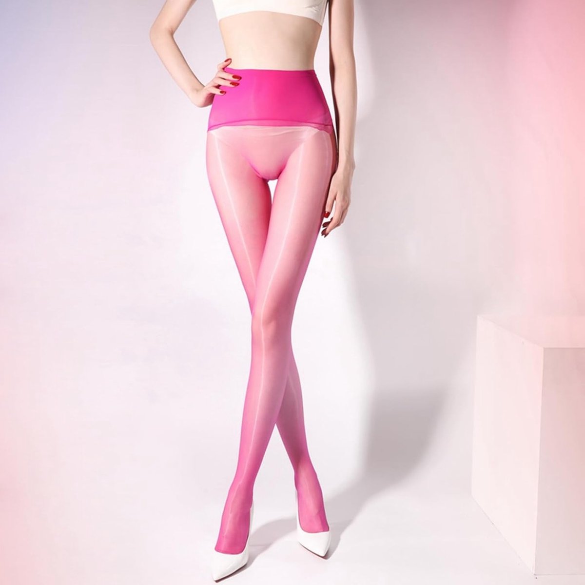 Naadloze Hoge Taille Dames Panty's - Dunne 5 Denier Shiny Leggings voor Comfort en Stijl (3096276476585)