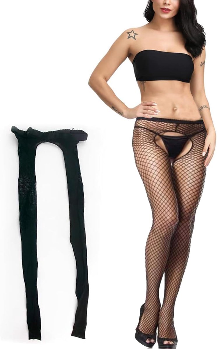 Open Fork Net Stockings voor dames, open panty, zwarte netkousen voor vrouwen, zwarte netkousen voor vrouwen, cosplay, nylon, open paardenkousen, zwart, One size (2083094786126)