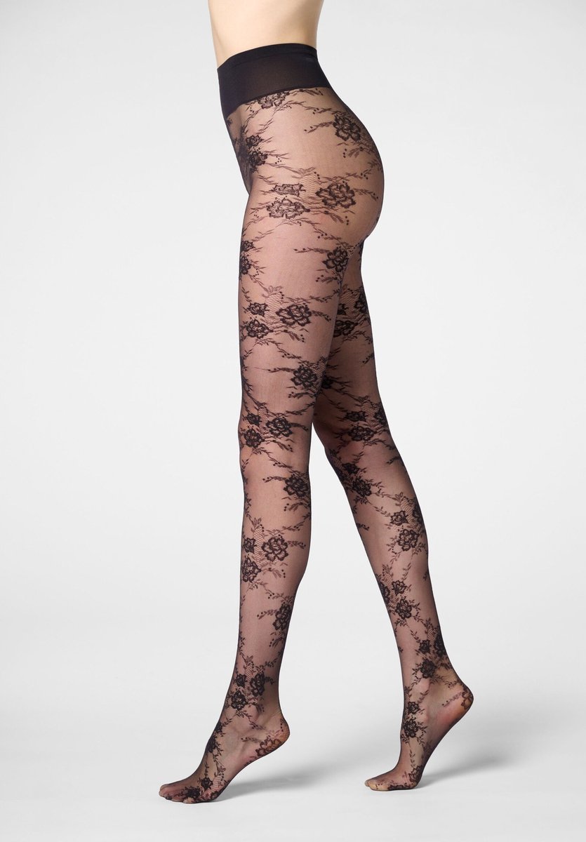 Oroblu Pure Lace Kanten Panty - Kleur Zwart - Maat S (8300290388126)