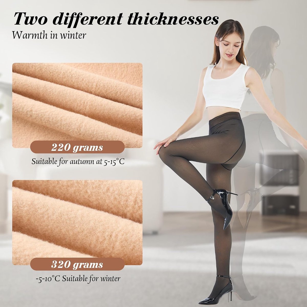 Panty Hoge Taille Voor Dames Vrouwen Fleece Gevoerde, Doorschijnende Warme Winter Gevoerde Stretch Thermische Fleece Panty's (2256166075514)