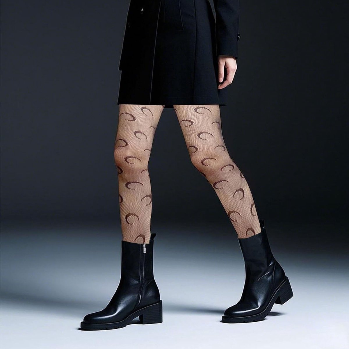 Panty - Zwart - Eenheidsmaat - Hoge Taille met Patroon - Voor Dames (1509473616453)