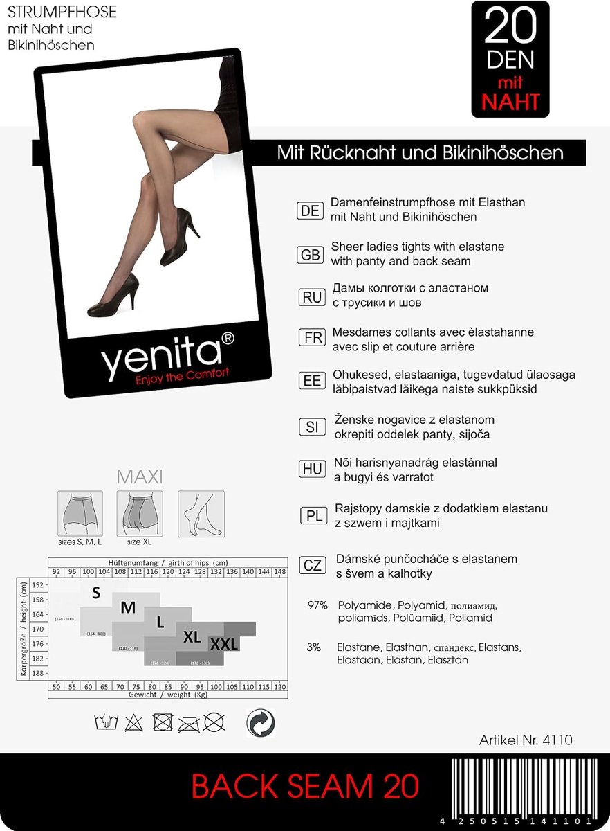 Panty's 20 Den zwart, fijne panty Back Seam 50 cm (2144235515798)