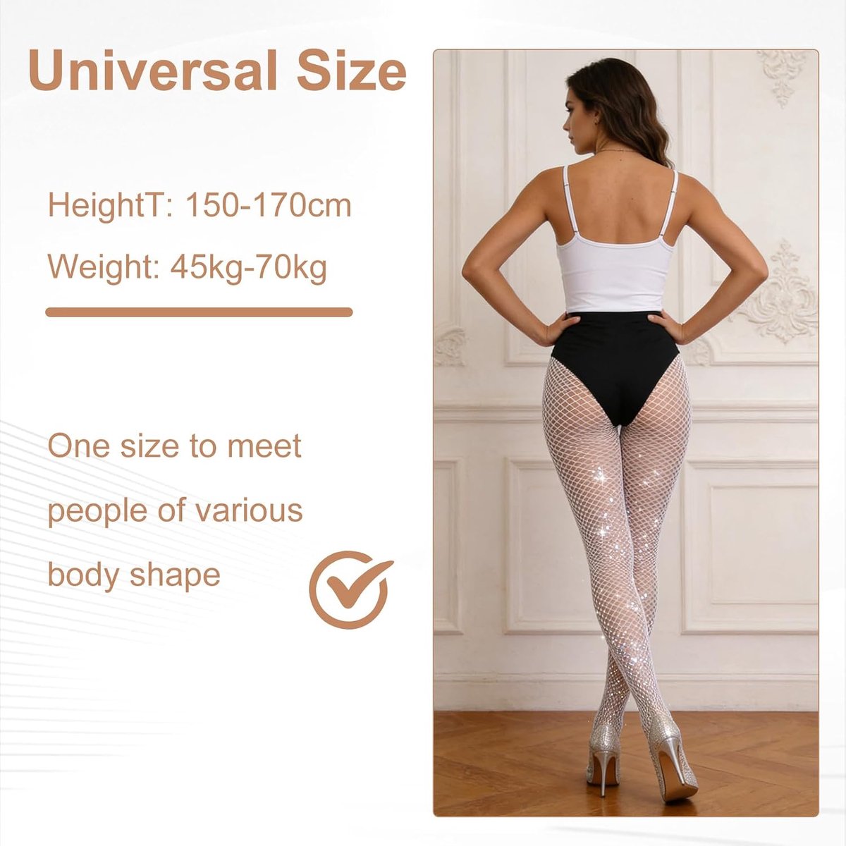 Panty's wit glitter, visnet panty's, elastische hoge taille, panty, netkousen met strass, netkousen, visnet kousen, mode voor dames, carnaval, party, festival (2119907672031)