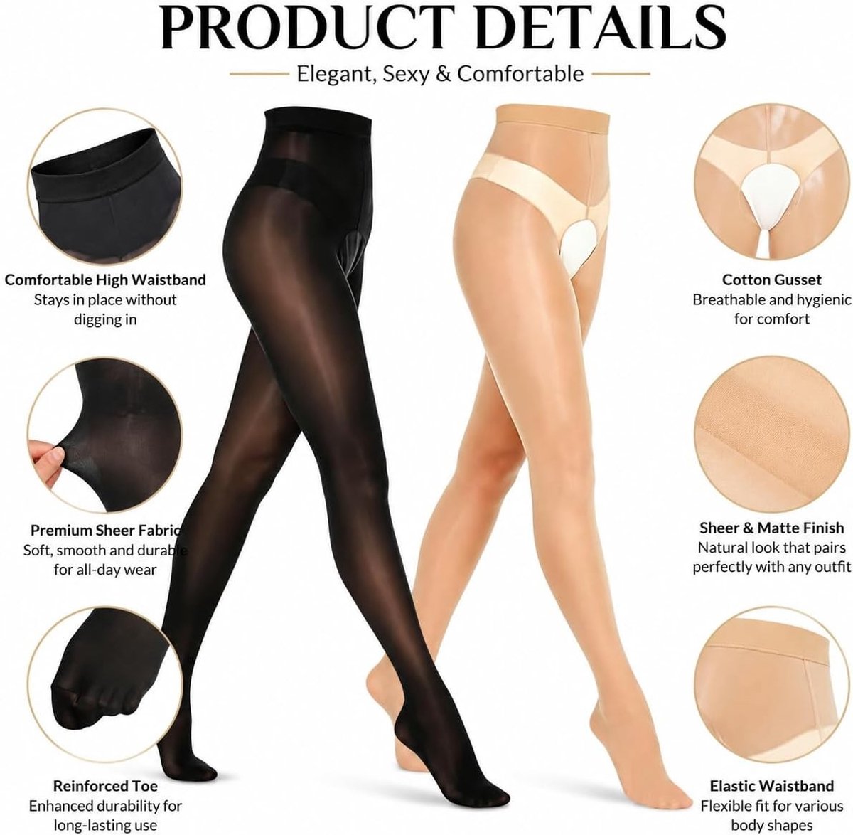 Shiny en Ademend Panty Kousen: Set van 2 Stuks, Verkrijgbaar in Maten S-L, Zwart of beige (3572242445484)