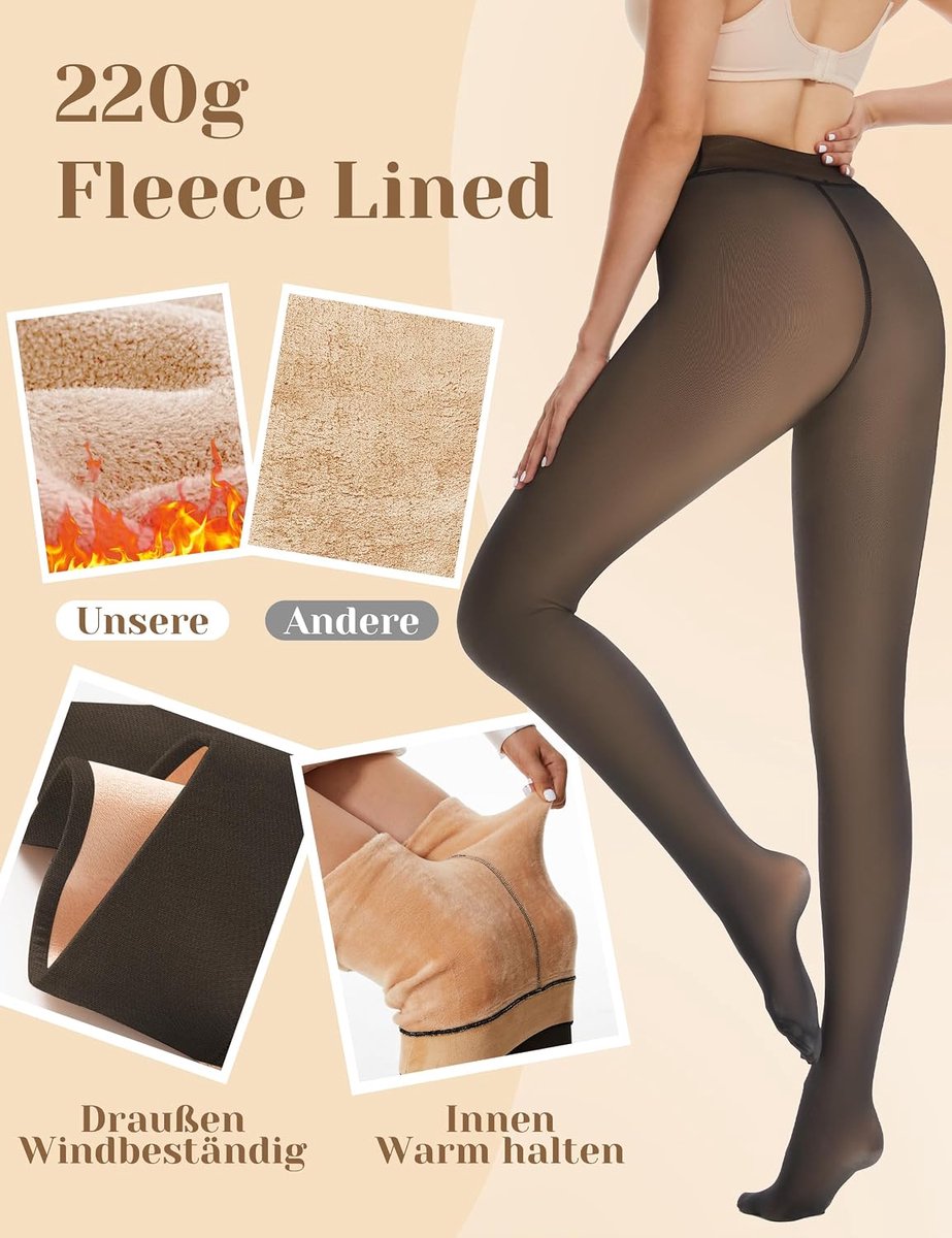 Thermische panty voor dames, gevoerd, fleece, thermische panty, warme leggings, doorschijnend, hoge taille, dikke panty voor de winter (2732472662919)