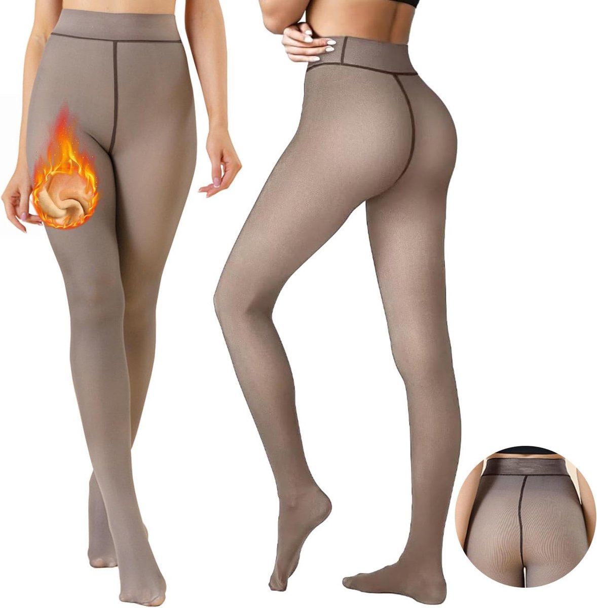 Thermische panty voor dames, winter, transparant, met fleece binnenkant, halve panty, voor de winter, hoge taille, transparant, hoge taille, thermische panty (2996684191593)