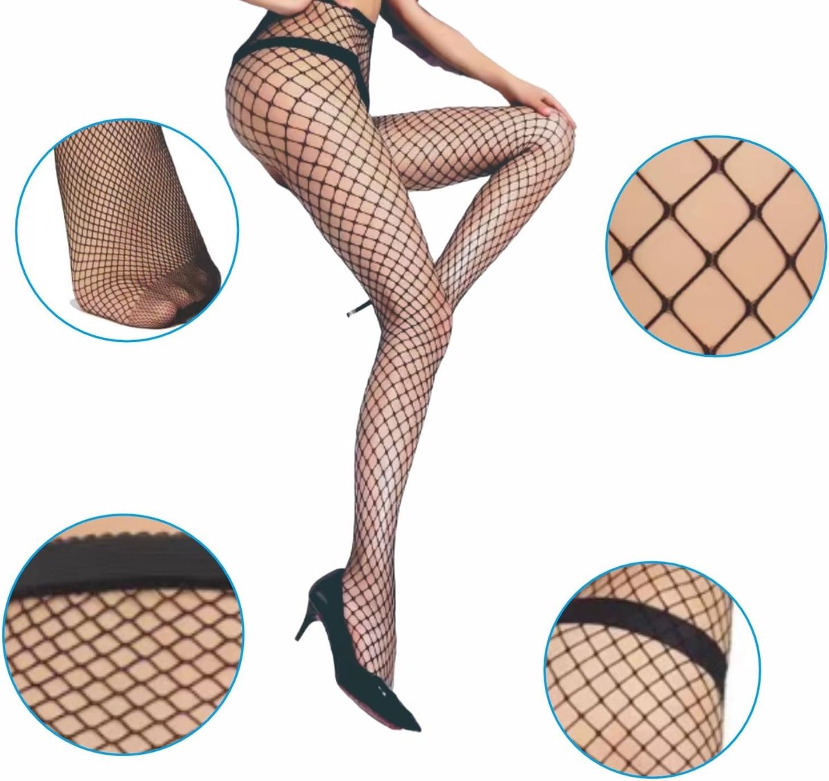 Visnet Panty's voor Dames, Diamantpatroon, 2 Paar, Zwart Rekbaar Nylon, Ideaal voor Feestjes, Halloween en Cosplay (3223434076497)