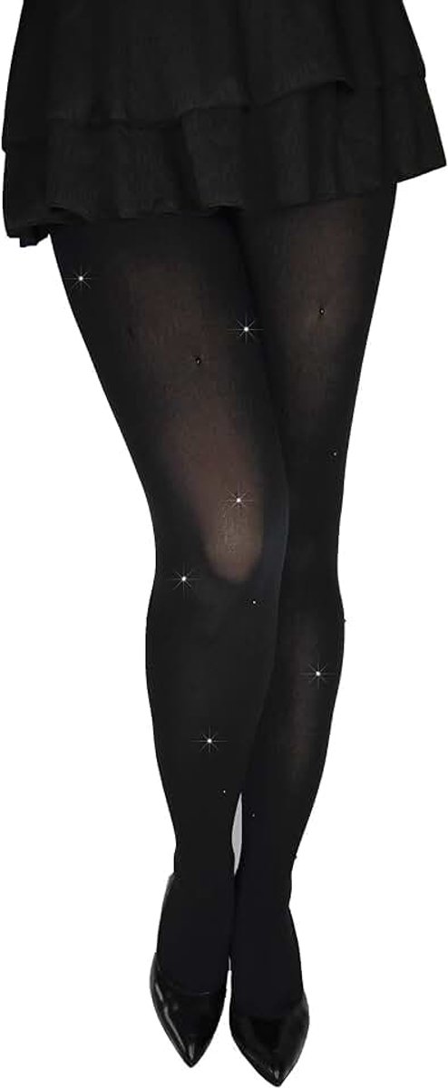 Voor de bijzondere momenten bedekt met zwarte strass-steentjes, ondoorzichtige panty met 6 cm kant, 100 denier (2534885338975)