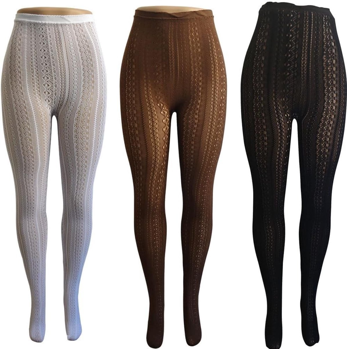 Vrouwelijke Visnet Panty met Patroon en Hoge Taille - Elastische Fijne Visnetkousen voor Mode en Comfort (3644232695916)