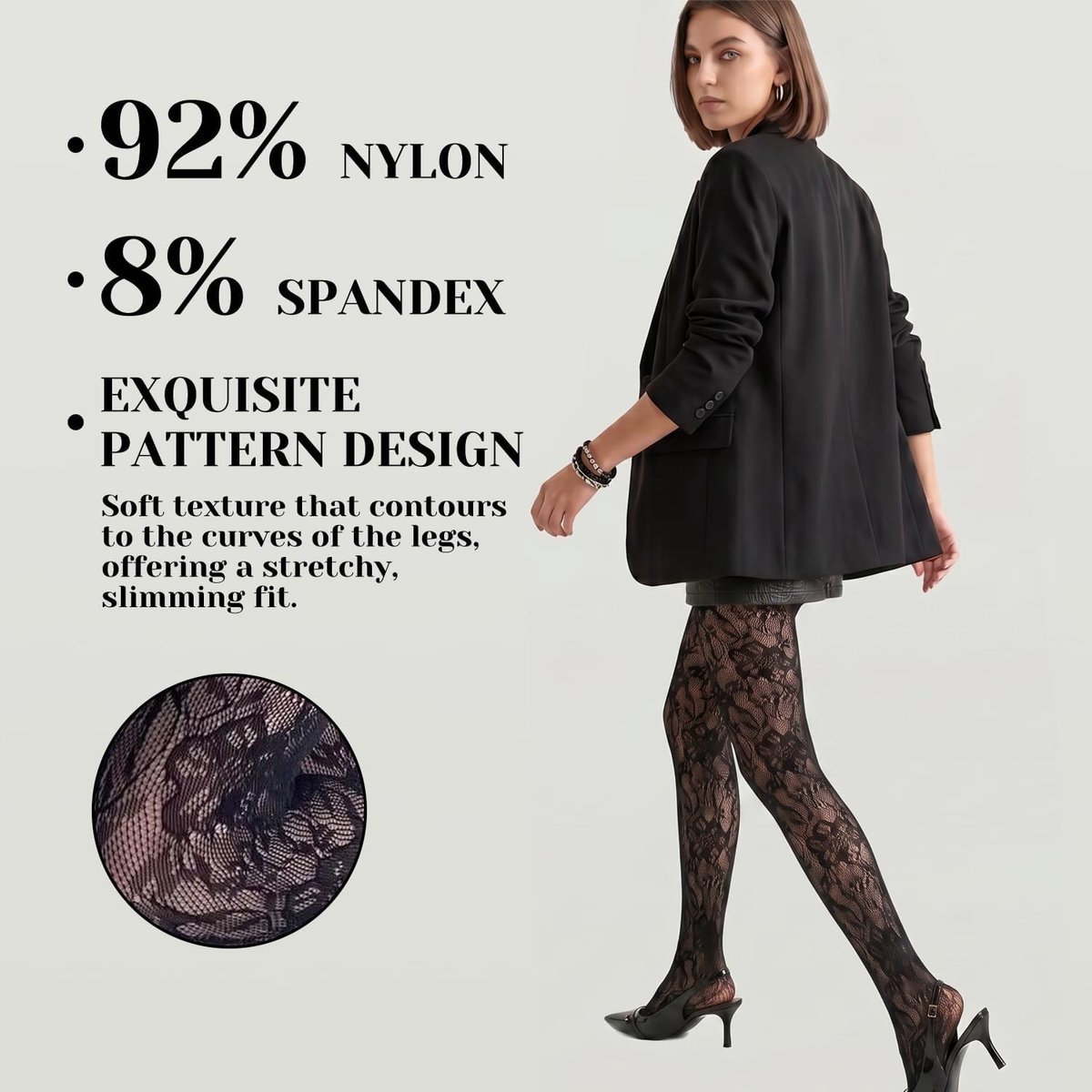 Zwarte Hoge Taille Visnet Panty met Bloemenpatroon - 2 Paar Dames Panty's voor Feest en Casual Gebruik (3125692401151)