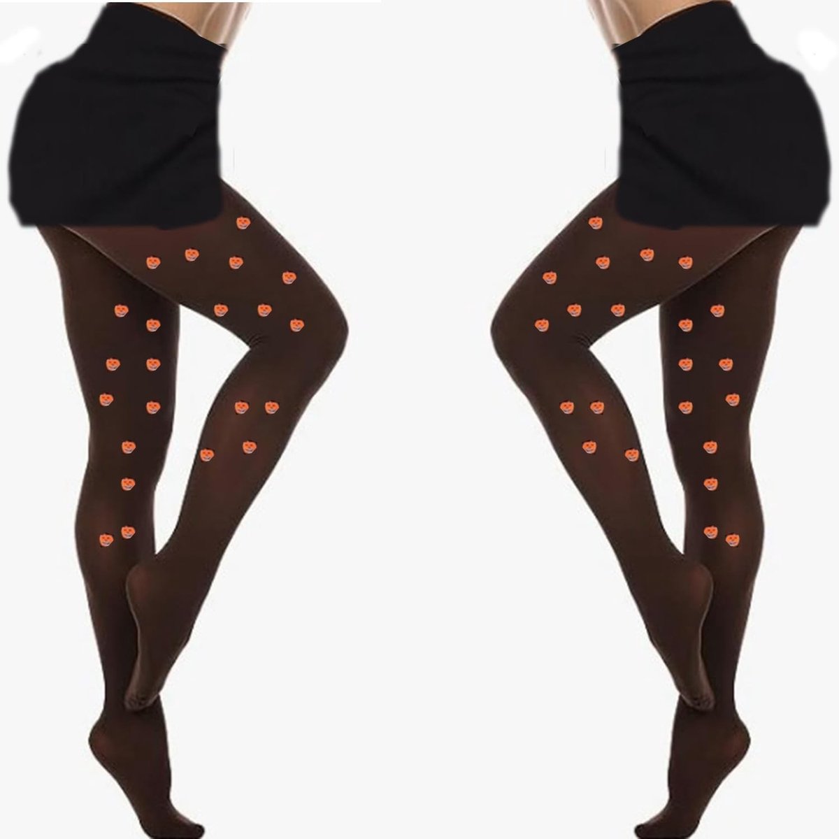 Zwarte Pompoen Print Panty voor Halloween Kostuum Accessoire, Perfect voor Feestjes en Verkleedpartijen (3642689000666)