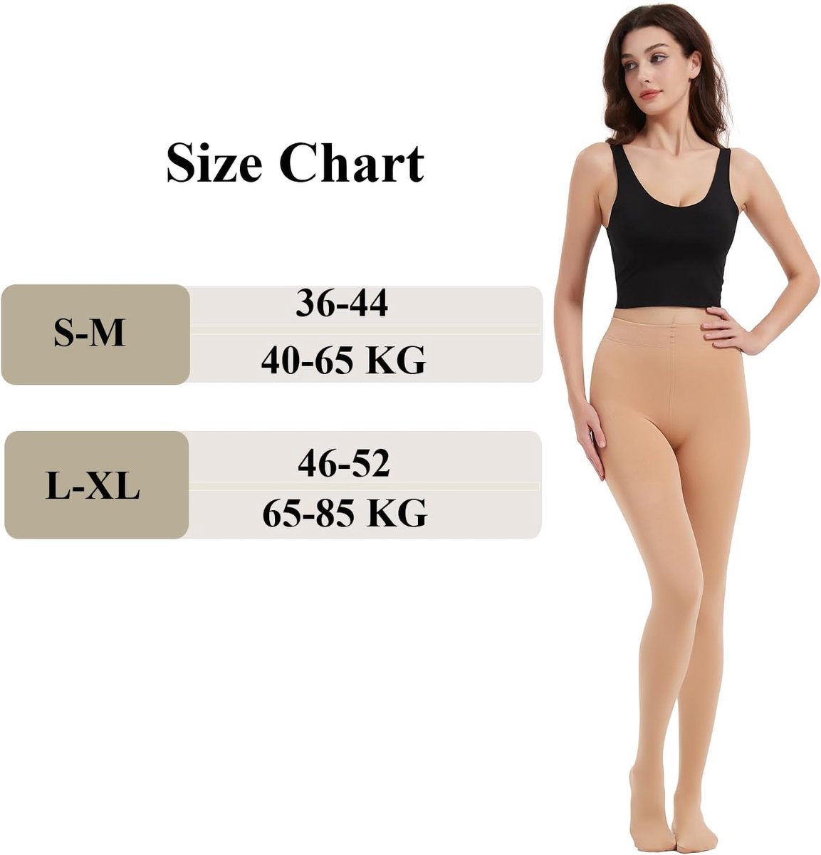 panty voor dames met elastische voering, thermische leggings, warm,Beige,L-XL (2175616227641)