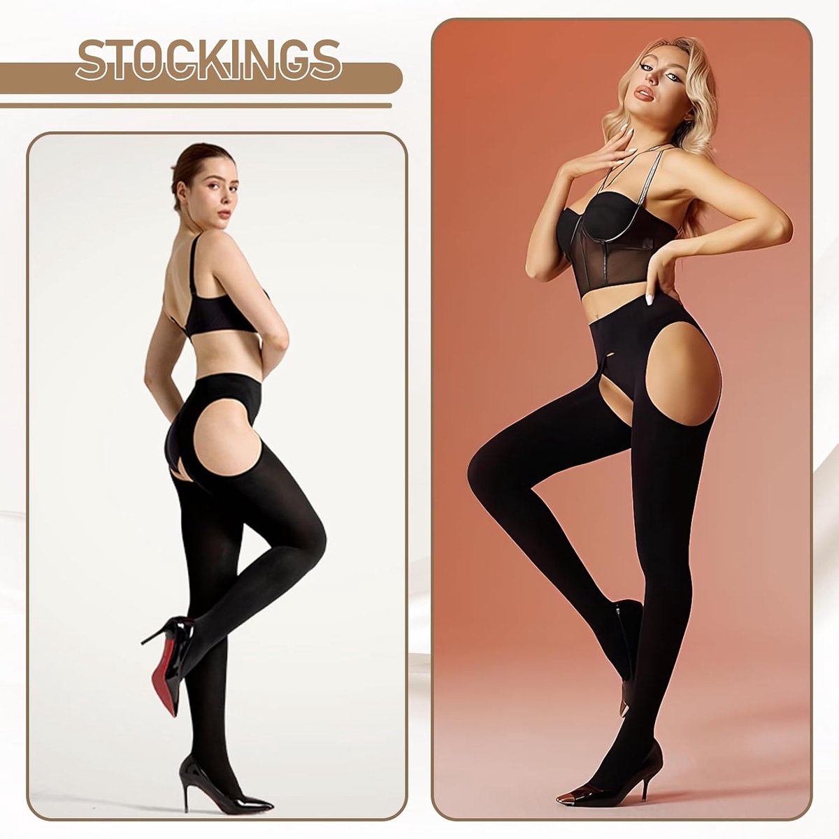 1 paar ouvert panty voor dames, 120d, ondoorzichtig, zwarte jarretelpanty voor dames, sexy panty voor vrouwen, microvezel, comfortabel, open kruis (2730452516375)