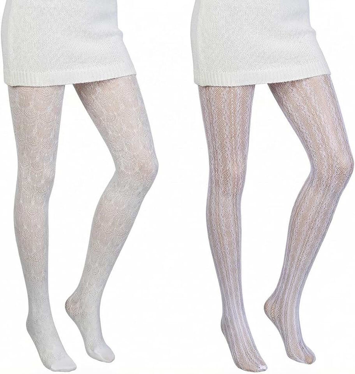 2 Paar Witte Panty Strumpfhosen met Kant Strumpfhosen voor Dames met Patroon Witte Lolita Net-Strumpfhosen Witte Tights Uitgeholde Prinsessenstijl voor Rok Cosplay Party (One Size) (2602168223475)