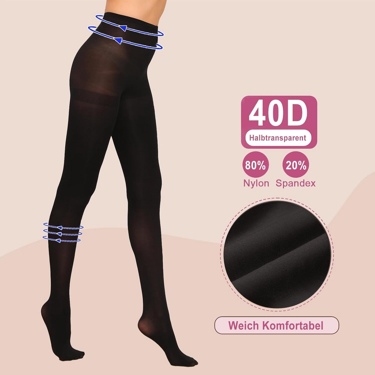 2 paar panty dames zwart, doorschijnend microvezel panty shaper been (2650813890527)