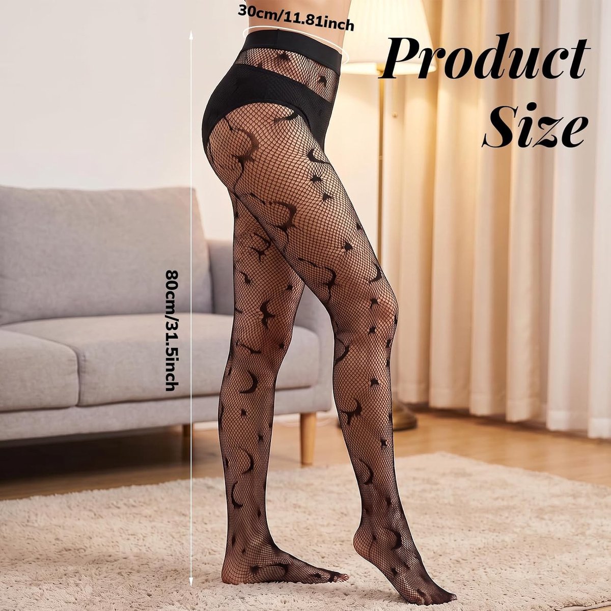2 paar zwarte visnet panty met ster en maan ontwerp voor vrouwen, trendy en comfortabel (3876044494870)