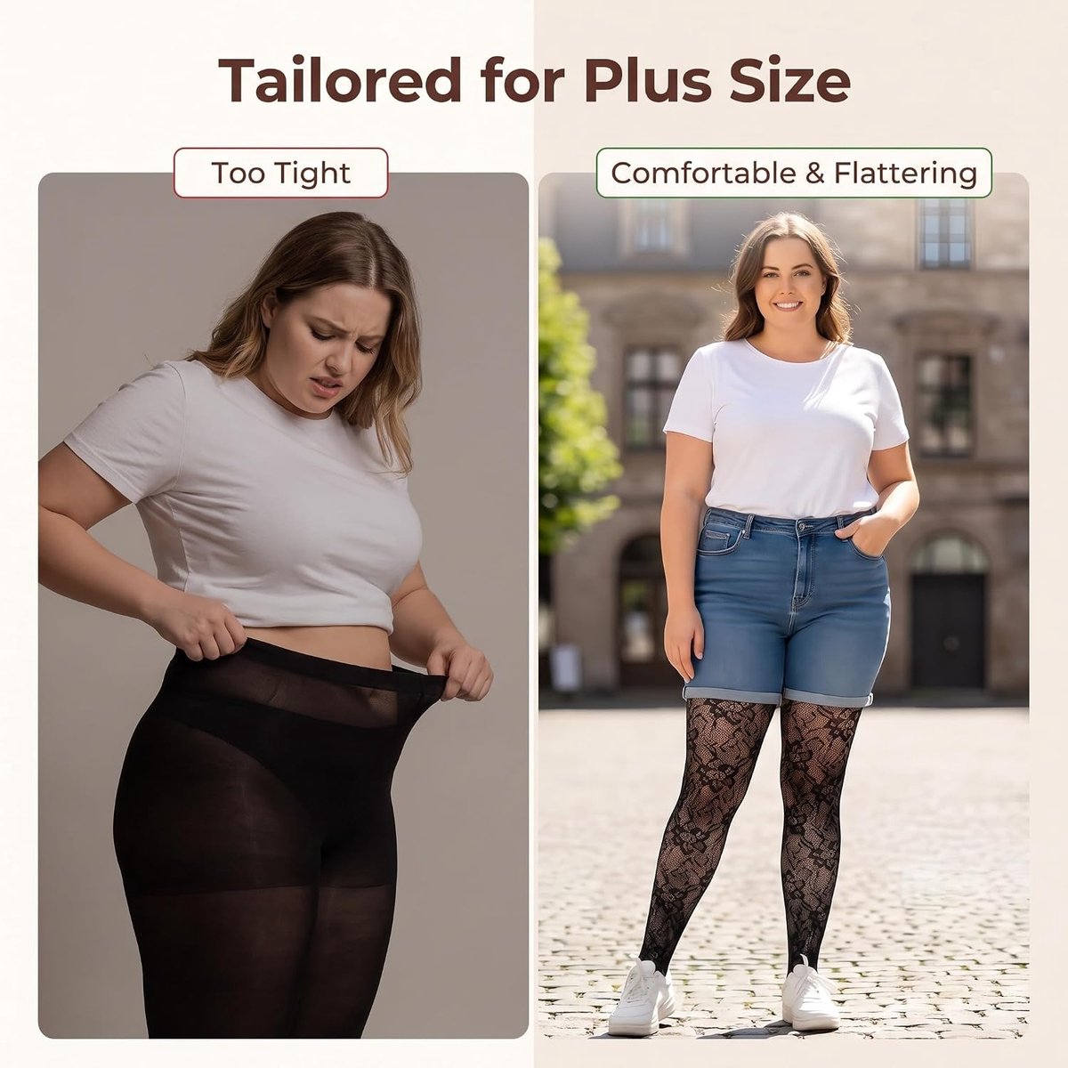 2 stuks zwarte netpanty voor dames voor Curvy S-4XL, kanten panty's (2929807504758)