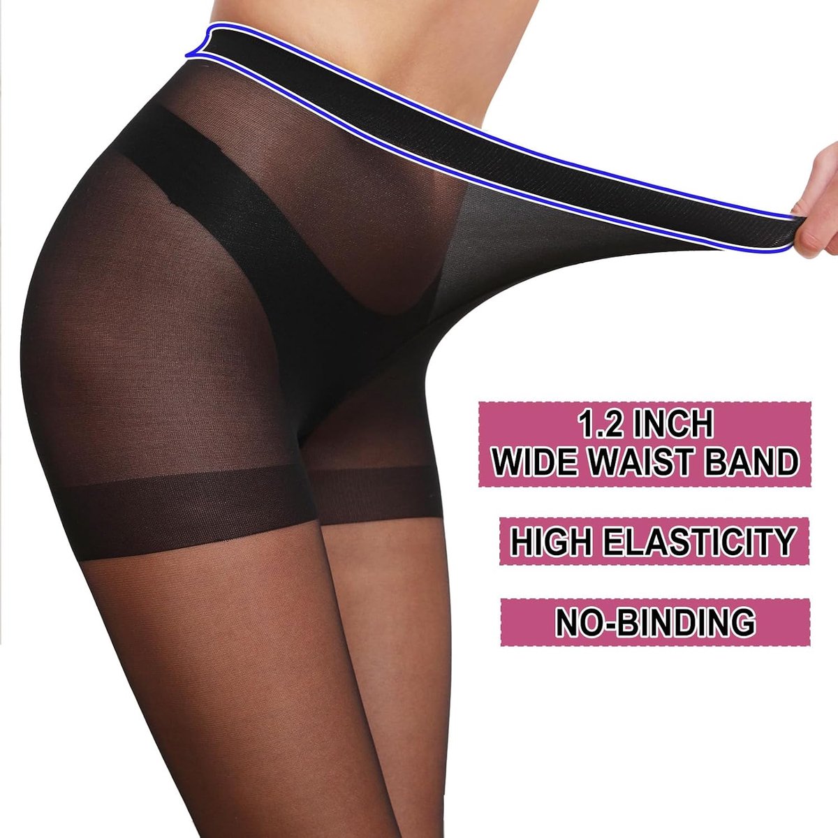 20D transparante panty voor vrouwen, 3 paar damespanty's met controletop (2862240474809)