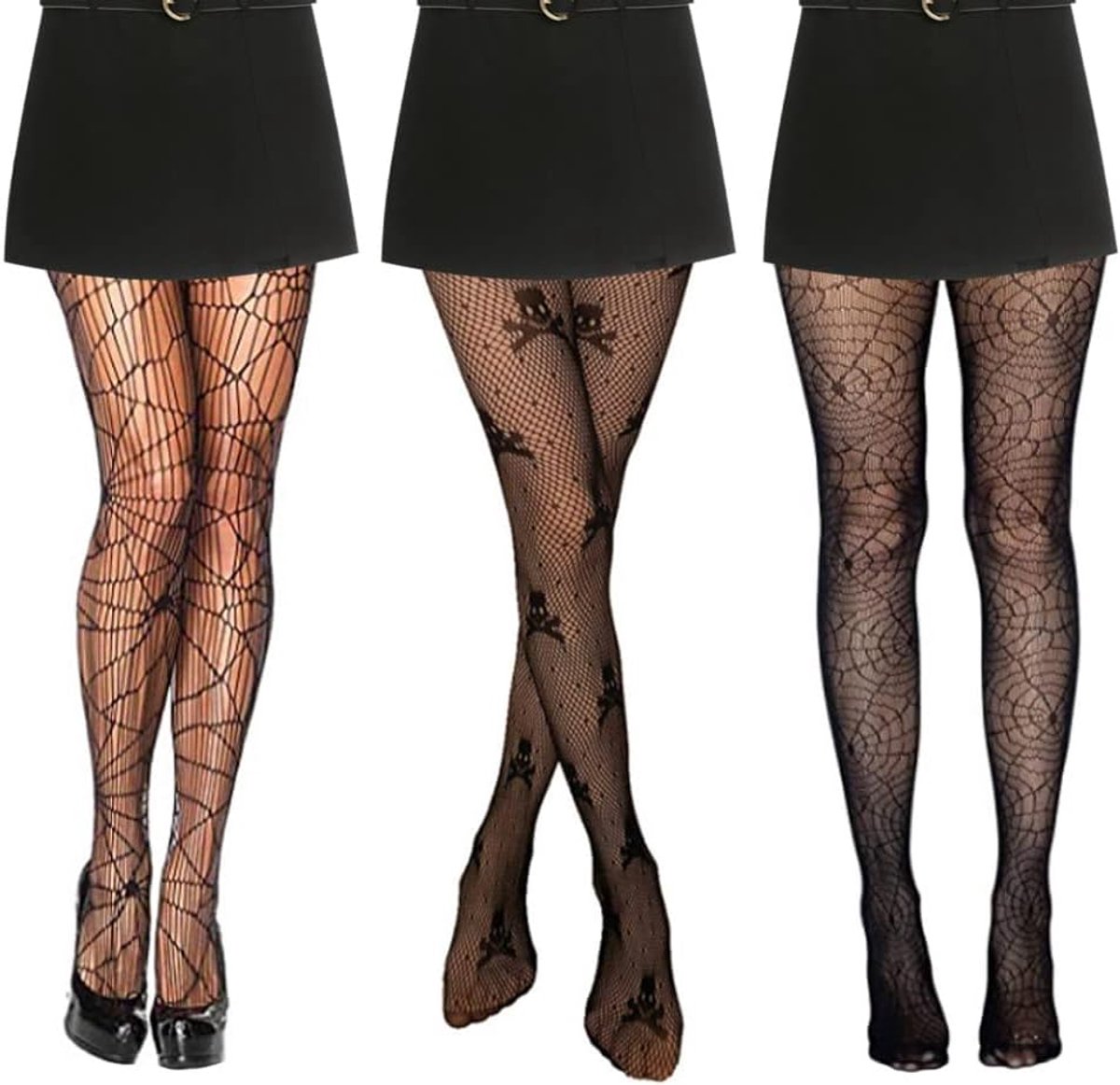 3 paar Halloween visnetten kous schedel spinnenweb hoge taille mesh panty kousen zwarte visnet panty voor vrouwen (2908372289642)