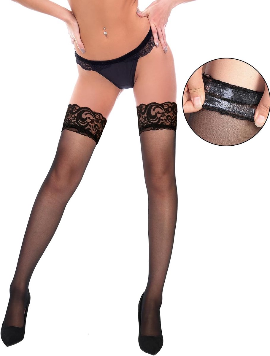 3 paar hoge dijkousen voor dames en meisjes, antislip, ademend nylon, transparant, groot, regelmatig, dijhoge panty's (2266681182222)