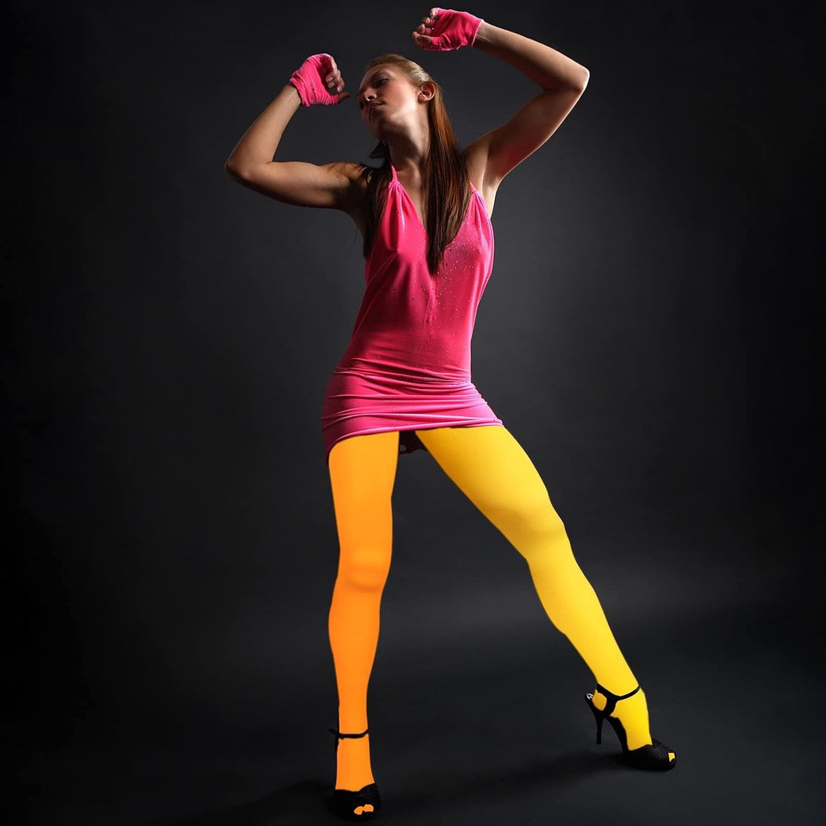 Kleurafstemming, modieuze snoepkleurige panty, strakke leggings met hoge elasticiteit en teenencryptie, sexy zijdefijn, danswedstrijd, cosplay, kostuum, party, Halloween, geel/oranje, geel/oranje, One Size (2261215864773)