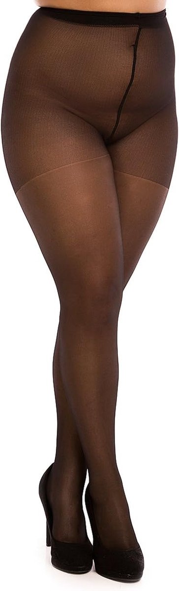 Maten panty Biggi Big 20 DEN satijnlook - comfortband, versterkt broekje, platte naden, beige/zwart (2561504935994)