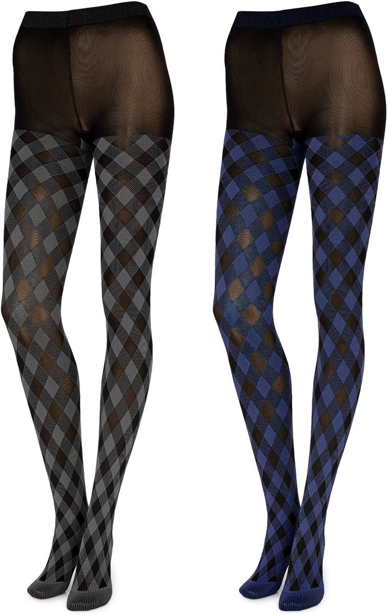 Merry Style Dames Panty 2 Pack - 60 DEN- Gedessineerd - 3D-technologie - Polyamide - Rook/Navy - M - MS-GB-317 (4061692836380)