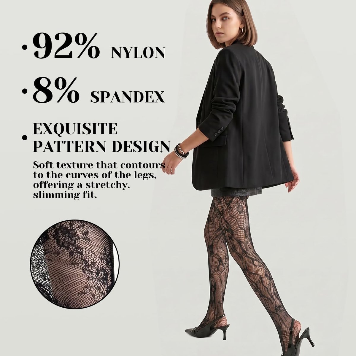 Panty met Kant voor Dames, 2 Paar Zwarte Panty met Visnetpatroon, One Size (2447334178445)