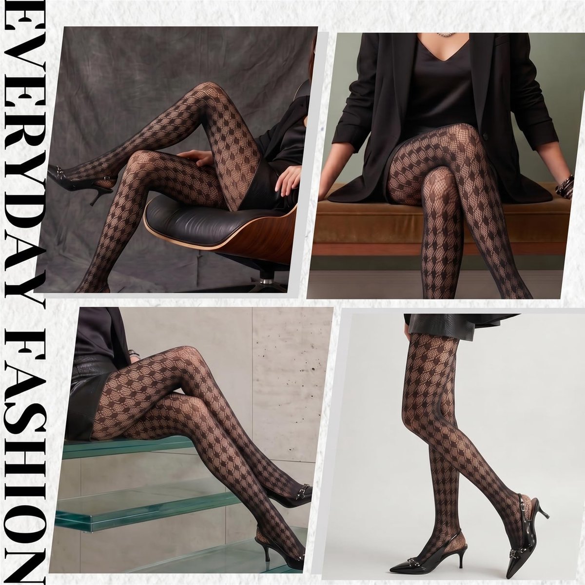 Panty met Kantpatroon voor Dames, 2 Paar Zwarte Visnetpanty's, Modieuze Leggings (2002253457370)