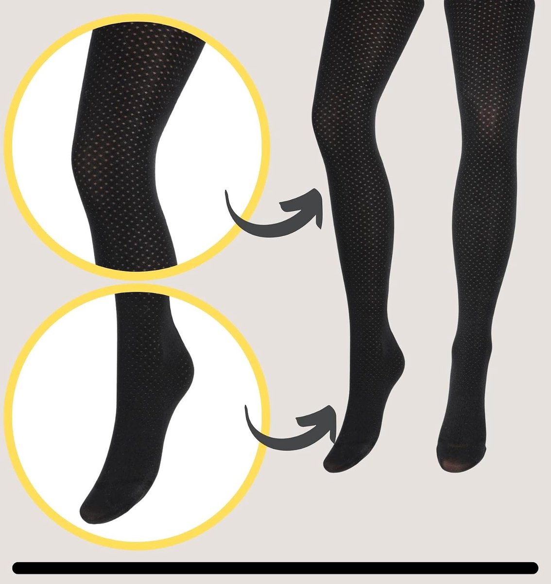 Panty met dessin voor vrouwen I 300 denier dikke comfortabele damespanty I duurzaam versterkte zachte zwarte panty I alle gelegenheden zwarte dames panty I elastische ondoorzichtige panty I maten S-XL (2478321658381)