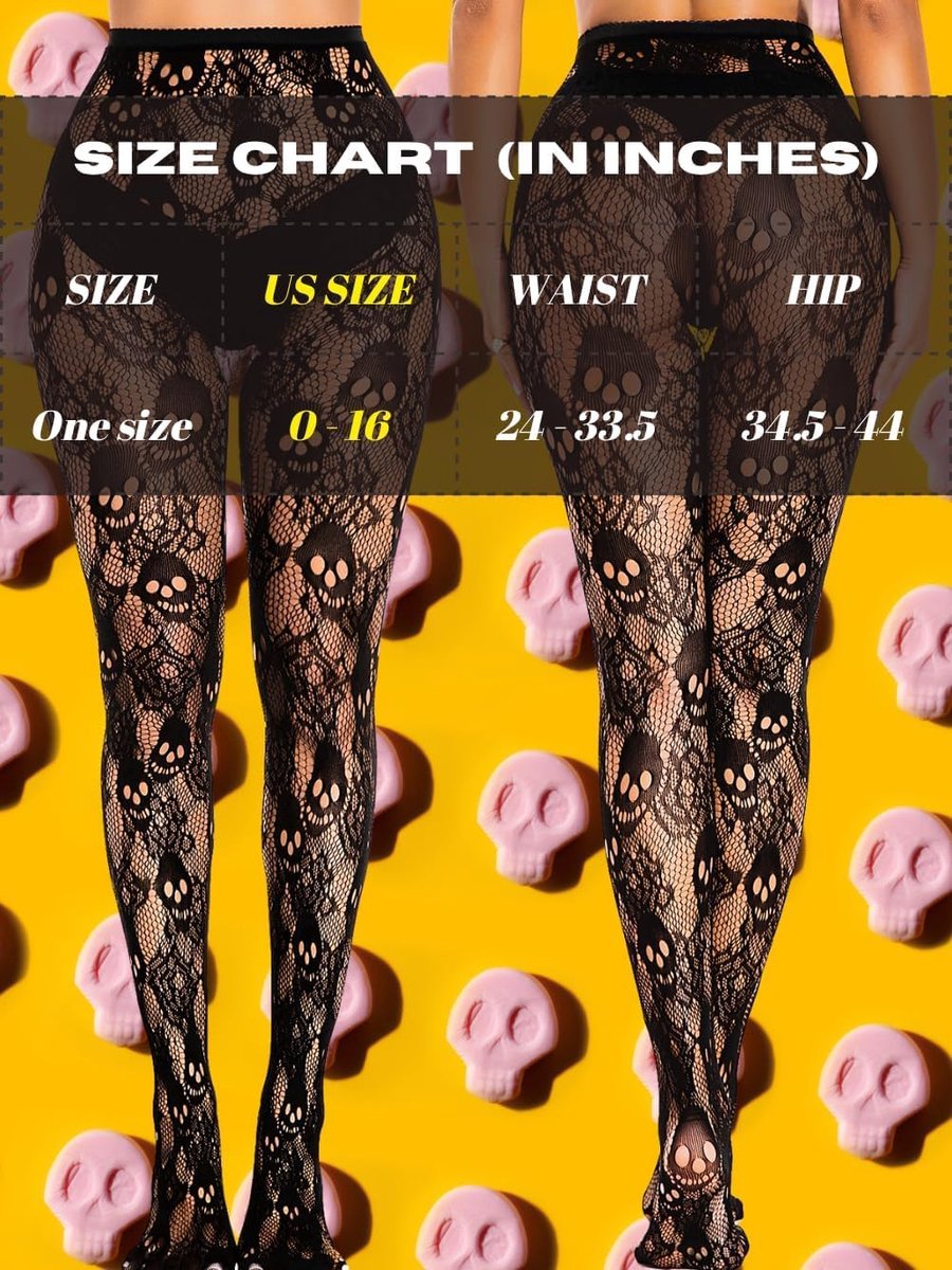 Panty met doodskoppatronen, gothic panty dames (2604278267684)