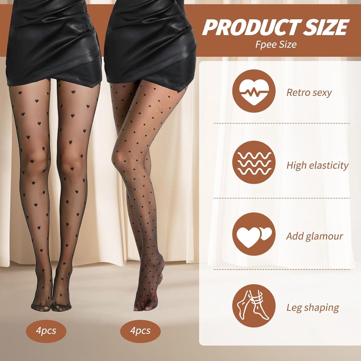 Panty, stippen, panty, hart, panty, dames, patroon, 8 stuks (2992843189111)