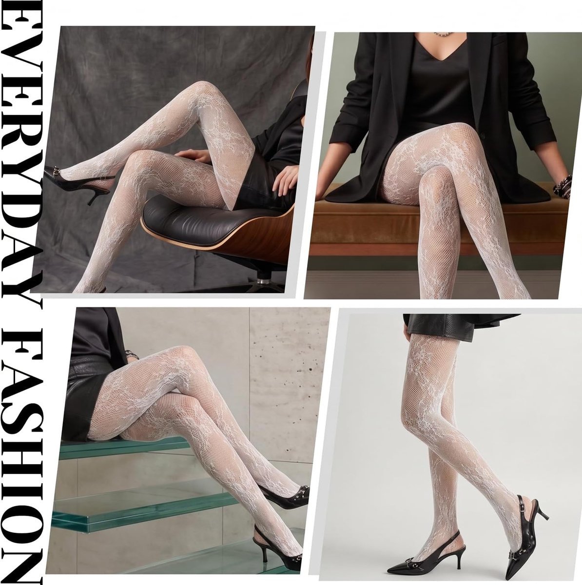 Panty voor Dames 2 Paar - Witte Visnetpanty met Patroon - High Waist Kanten Panty's (2281396896714)