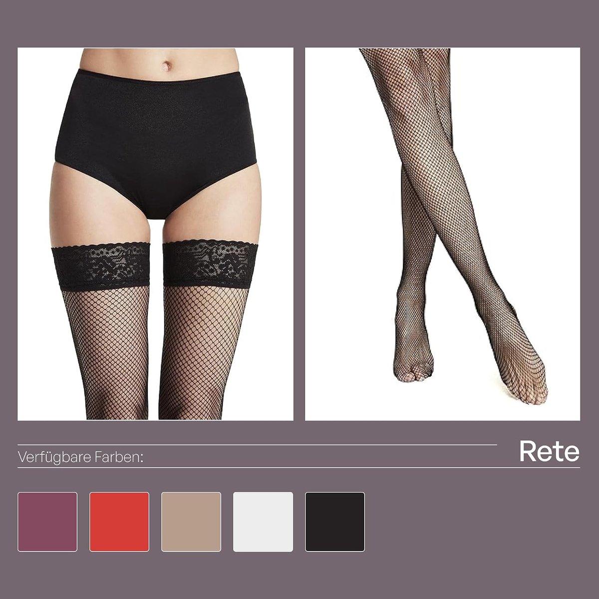 Panty voor dames, dessous, RETE, klassieke netpanty met een gemiddelde maaswijdte, steunkousen met siliconen, jarretelkousen met kant, 7 cm breed, damespanty (2506653033740)