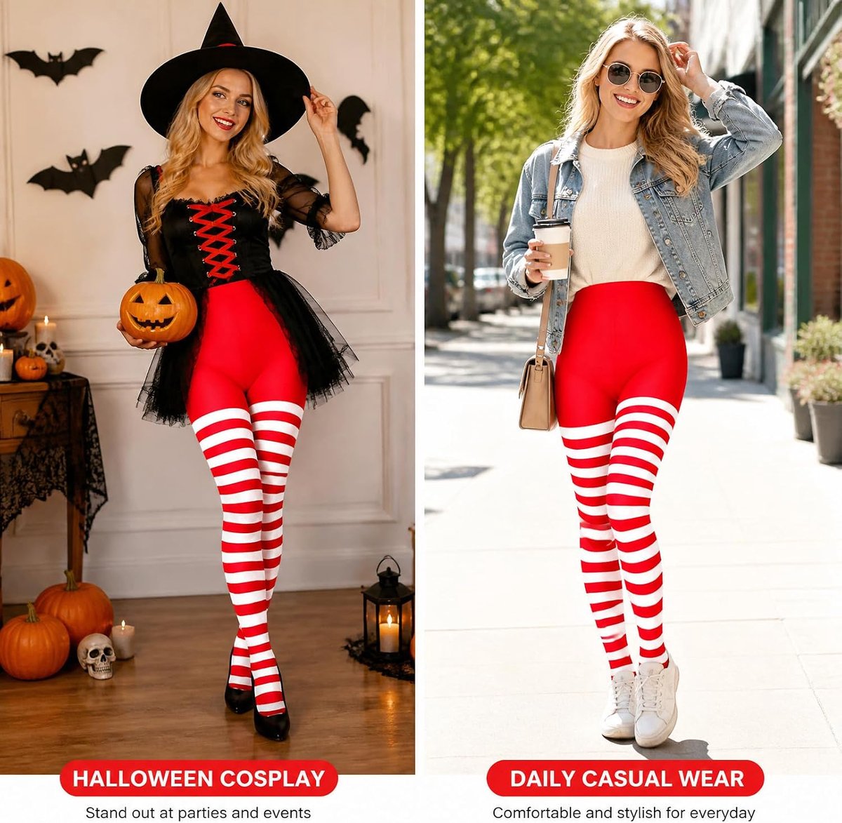 Panty voor dames en meisjes, gestreepte panty voor dames, Rringel leggings, ondoorzichtige gestreepte panty, perfect voor Halloween, carnaval of themafeesten (2976553122484)
