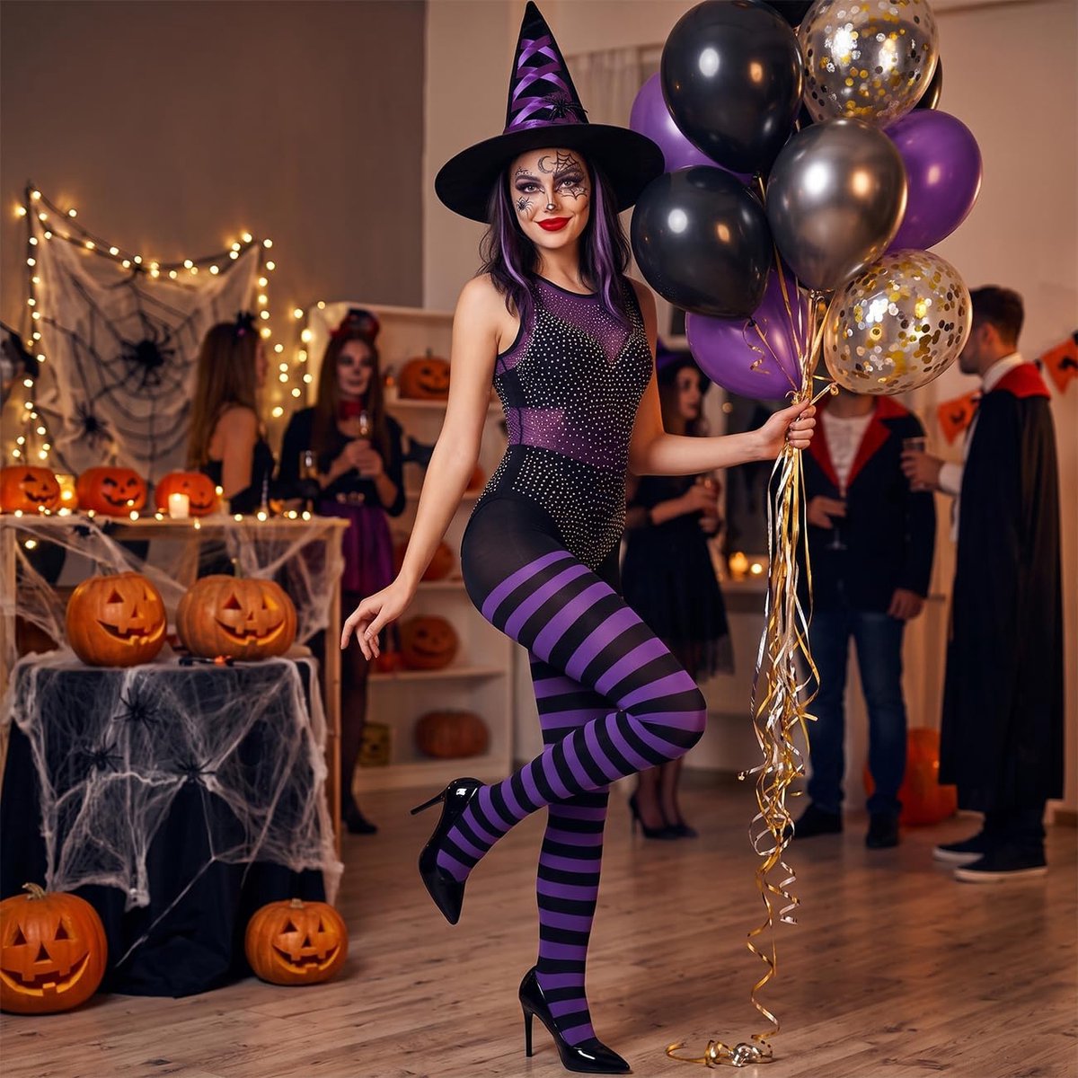 Panty voor dames en meisjes, klassieke gestreepte sokken, overknee kousen voor dames, ondoorzichtige gestreepte panty, damespanty voor Halloween, carnaval of themafeesten (2542647784175)