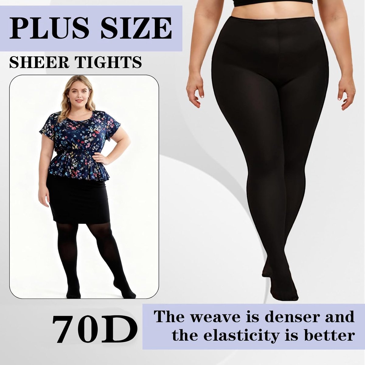Panty voor dames, grote maten, 70D, elastisch, hoge tailleband, semi-ondoorzichtig, zwart, scheurvast, elastische taille, duurzaam, fijne panty taille (4XL, zwart) (2464027858651)