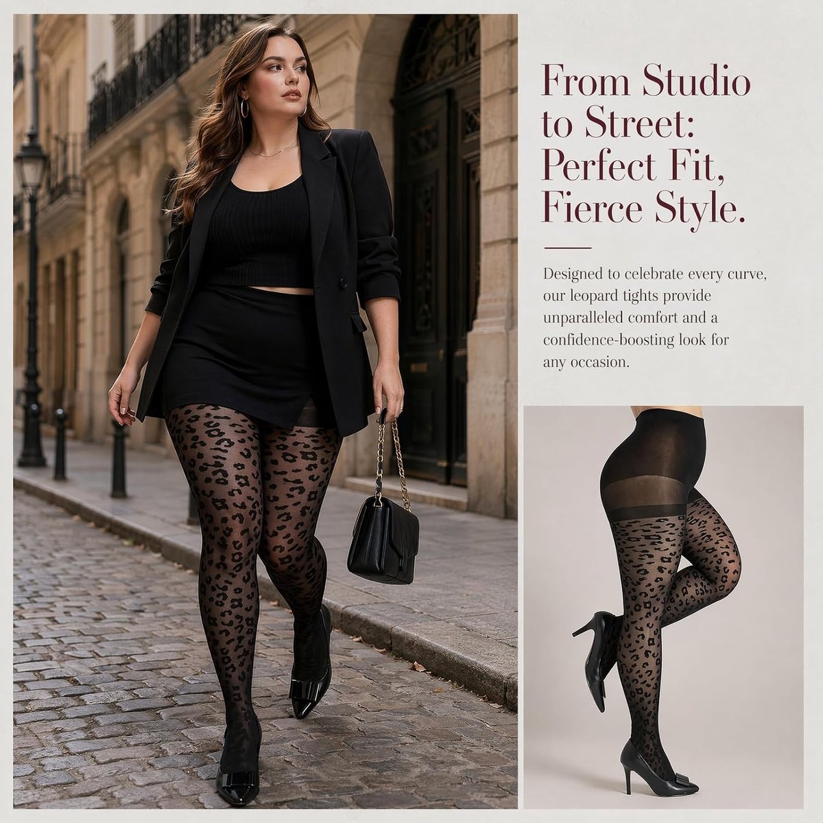 Panty voor dames, grote maten, ondoorzichtige panty met luipaardpatroon, elastische plus size panty voor gebogen benen (2564794196502)