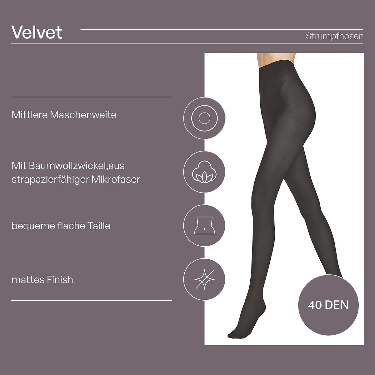 Panty voor dames, ondoorzichtige panty, zwart, 40 DEN, matte panty, kleurrijk, platte naad, dikke panty voor dames, zwart (2962312722354)