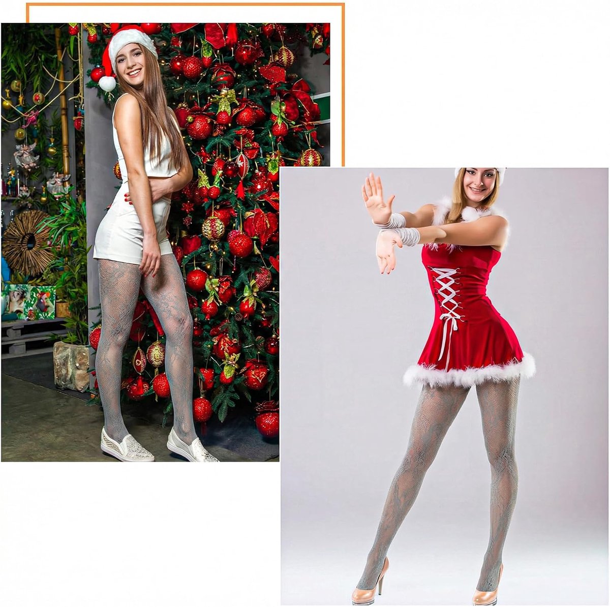 Panty voor dames, panty dames patroon van bloemenkant visnet panty (2711314924262)