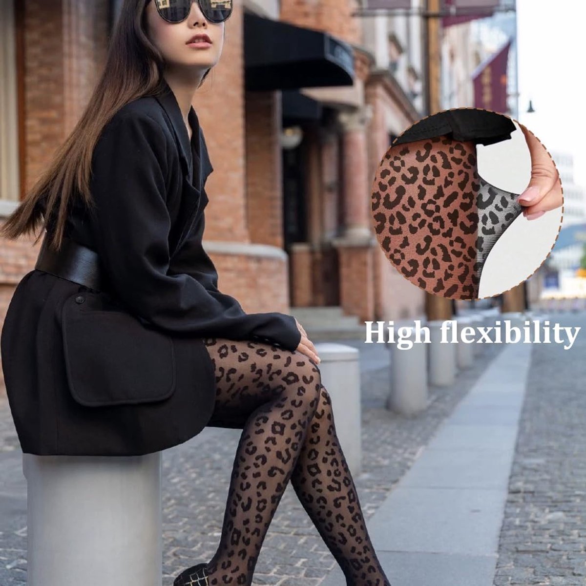 Panty voor dames, retro jacquard-panty met luipaardpatroon, figuurvormende en flatterende kousen, dunne zwarte zomerleggings voor dames (2405149775099)