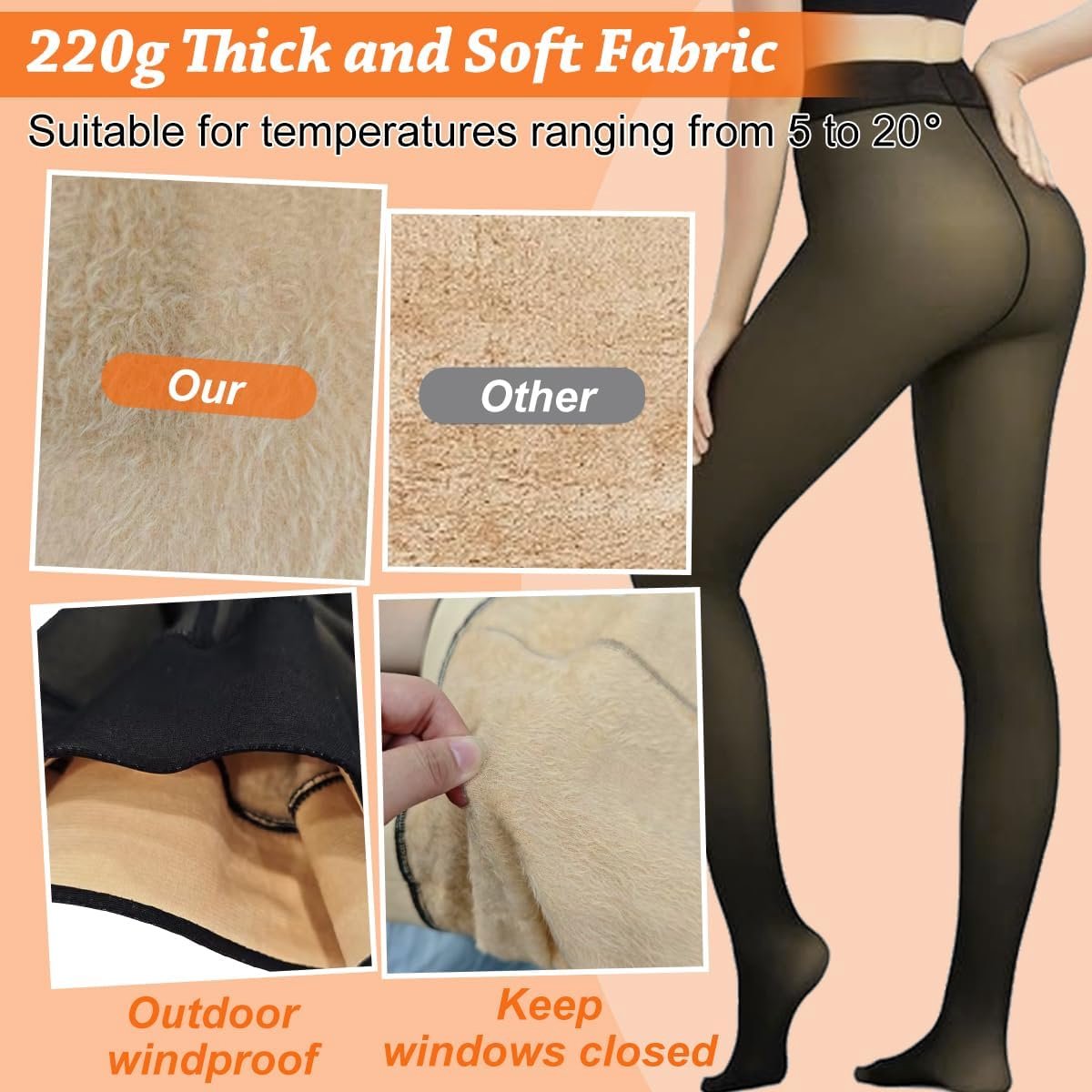 Panty voor dames, thermische panty, dames, winter, leggings, warm, nep, doorschijnend, zwart (2714761185279)